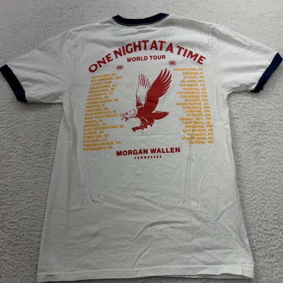 Morgan Wallen One Night At A Time World Tour T Shirt Mens Small White Ringer - Picture 6 of 7